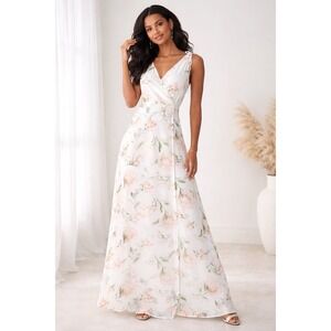 Lulus Romantic Possibilities White Floral Maxi Dress‎ XS Tie Strap Bridesmaid